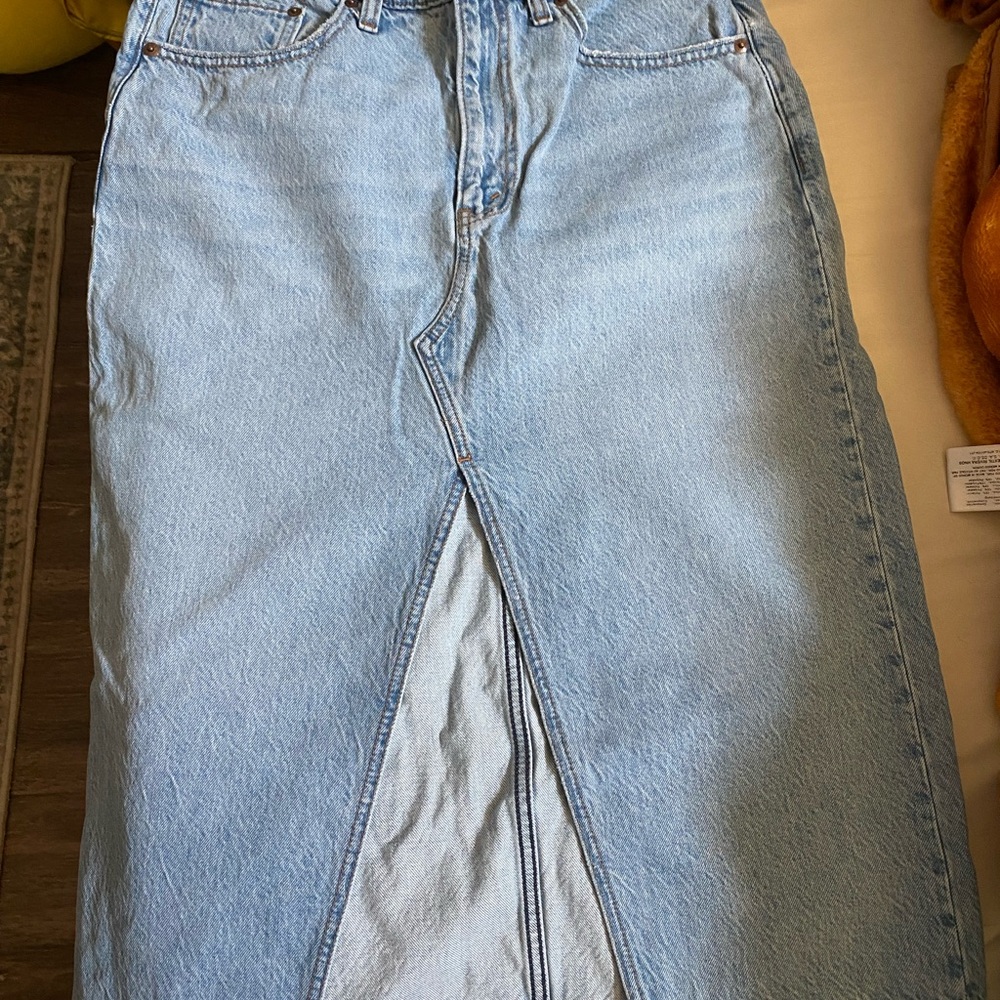 Abercrombie & Fitch Light Blue High-Rise Denim Skirt-Style Jeans with Front Slit